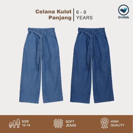 OVIKIDS - Celana Kulot Anak Perempuan Soft Jeans Size 10 - 14 (6 - 9 Tahun)