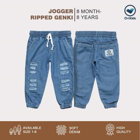 OVIKIDS COMFY JEANS - Jeans Anak Jogger Ripped Genki Unisex (8 Bulan - 8 Tahun)