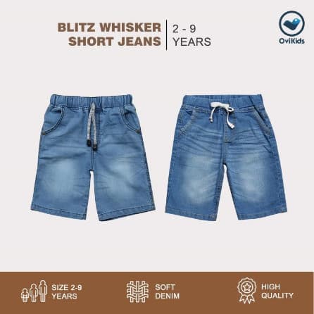 OVIKIDS COMFY JEANS - Jeans Anak Pendek Blitz Whisker Laki-Laki Larry (2 - 9 Tahun)