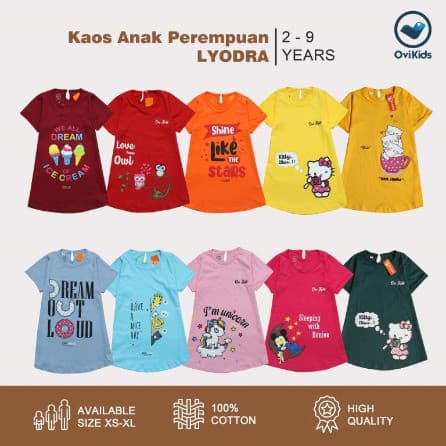 OVIKIDS - Kaos Anak Bahan Lembut Terlaris Perempuan / Atasan Lyodra (9 Bulan / 7 Tahun)