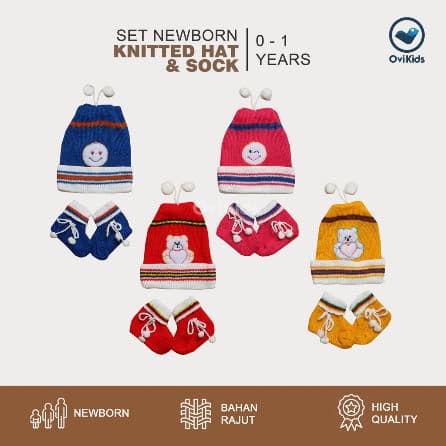 OVIKIDS - Newborn Knitted Hat & Socks / Kaos Kaki Topi Rajut / Set Newborn