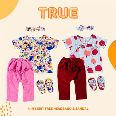 True Set - Setelan Bayi HeadBand & Sendal By Little Koda 4 In 1 Set 3 - 15 Bulan Versi 1 A
